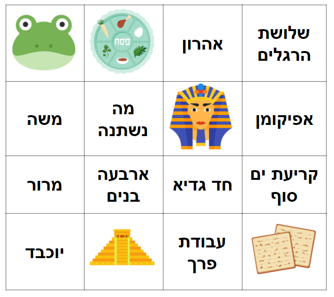 כרטיס בינגו פסח